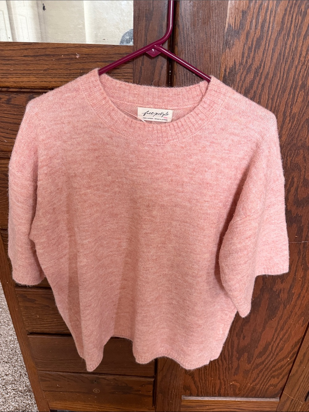 Free People Pink Crewneck Short Sleeve Sweater
